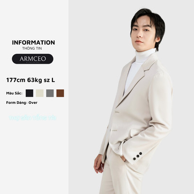 Áo blazer nam nữ ARMCEO màu kem có đệm vai Conal đứng form dày dặn phong cách Hàn- B01 Kem