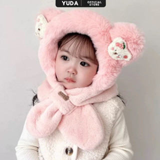 Mũ len lông cừu cho bé trai bé gái mùa đông YUDA nón len cho trẻ em tai gấu trùm đầu kèm khăn giữ ấm dễ thương TE01