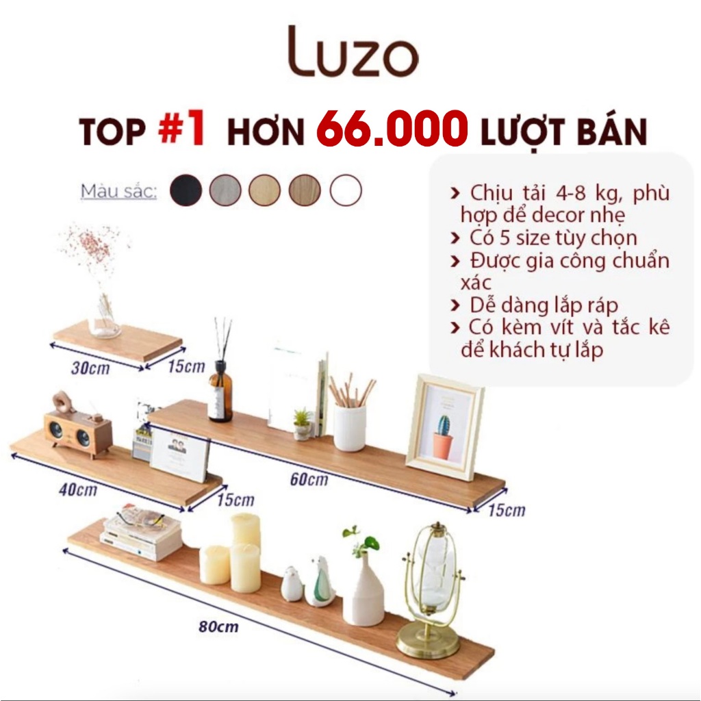 Kệ Gỗ Treo Tường Trang Trí Decor Phòng Khách Thanh Ngang - Tặng Kèm Phụ Kiện HCM | BigBuy360 - bigbuy360.vn