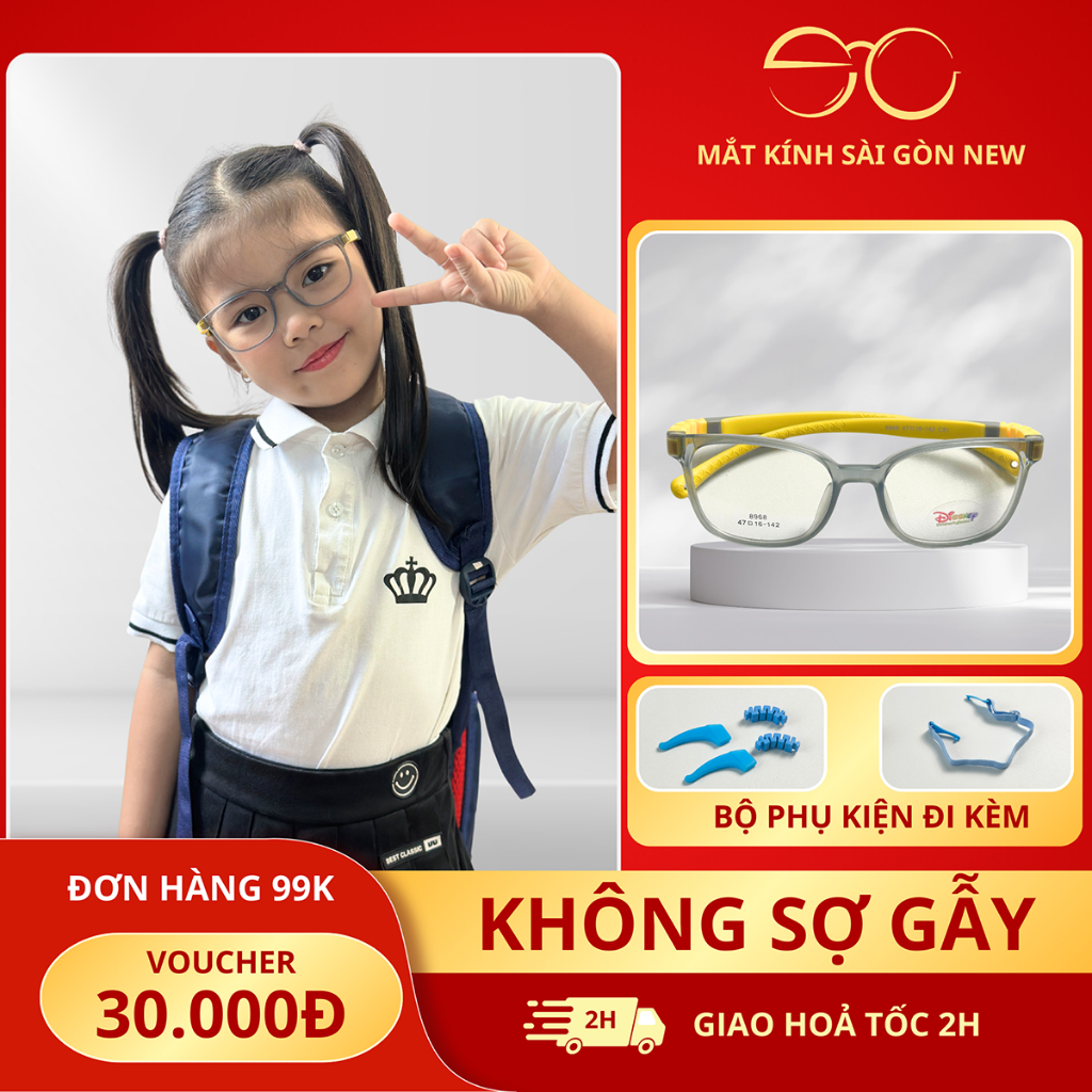 Gọng kính cận viễn loạn Trẻ em Vuông bầu Nhựa dẻo khó gãy nhẹ bền SGNew 8968