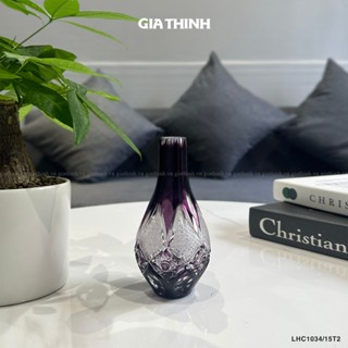 Lọ hoa pha lê màu nhỏ cao 150mm-(Mô tả) Lọ hoa Pha Lê Tiệp Caesar Crystal Gia Thịnh trụ mini tím thủ công mài 56 cao cấp