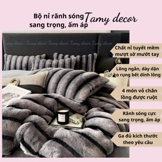 Bộ chăn ga nỉ nhung sọc Tamy Decor tạo rãnh chạy dọc làm giảm tối đa sự tĩnh điện ấm áp mùa đông trong phòng ngủ