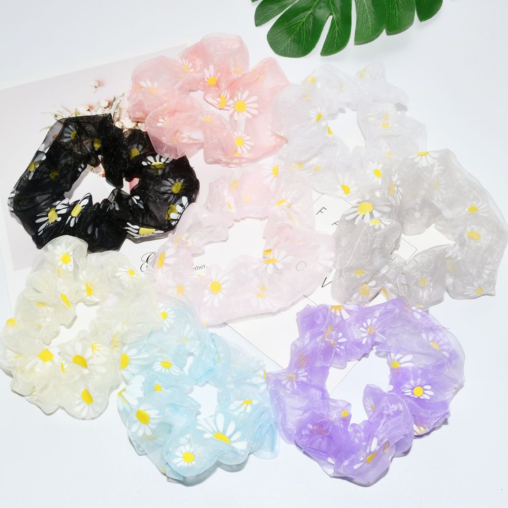 PKT442024 - Sỉ 10 chiếc dây buộc tóc mỏng co giãn hình hoa cúc thời trang Hàn Quốc