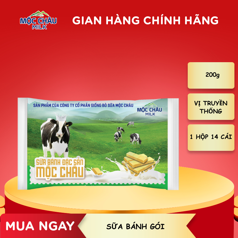 Bánh Sữa Cô Đặc Nguyên Chất Mộc Châu Milk - Gói 200g (14 chiếc)