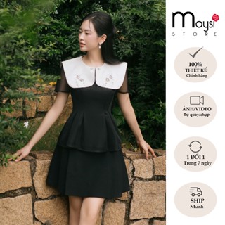 Áo peplum thiết kế đính đá cao cấp Maysi, phối cổ vuông cách điệu nữ tính sang trọng