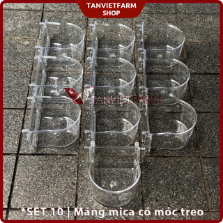  Set 10 Máng đựng thức ăn  cho chim cảnh  thú cưng mica có móc treo 