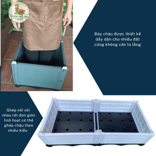 Chậu ghép thông minh HDPE, Chậu trồng rau, Chậu trồng cây kích thước 150x50x40cm mầu Ghi- Trắng