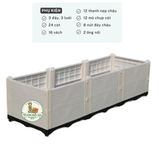 Chậu ghép thông minh HDPE, Chậu trồng rau, Chậu trồng cây kích thước 150x50x40cm mầu Ghi- Trắng