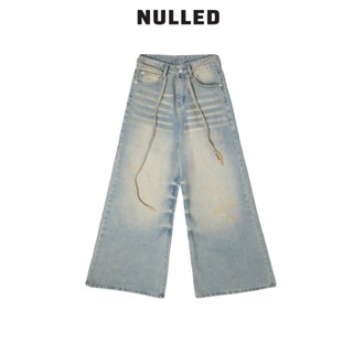 Quần jean wash có dây ống rộng NULLED màu xanh  | N-Q6
