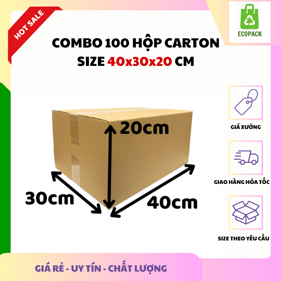 ECOPACK - 40x30x20 COMBO 50 Thùng Hộp Carton Đóng Hàng