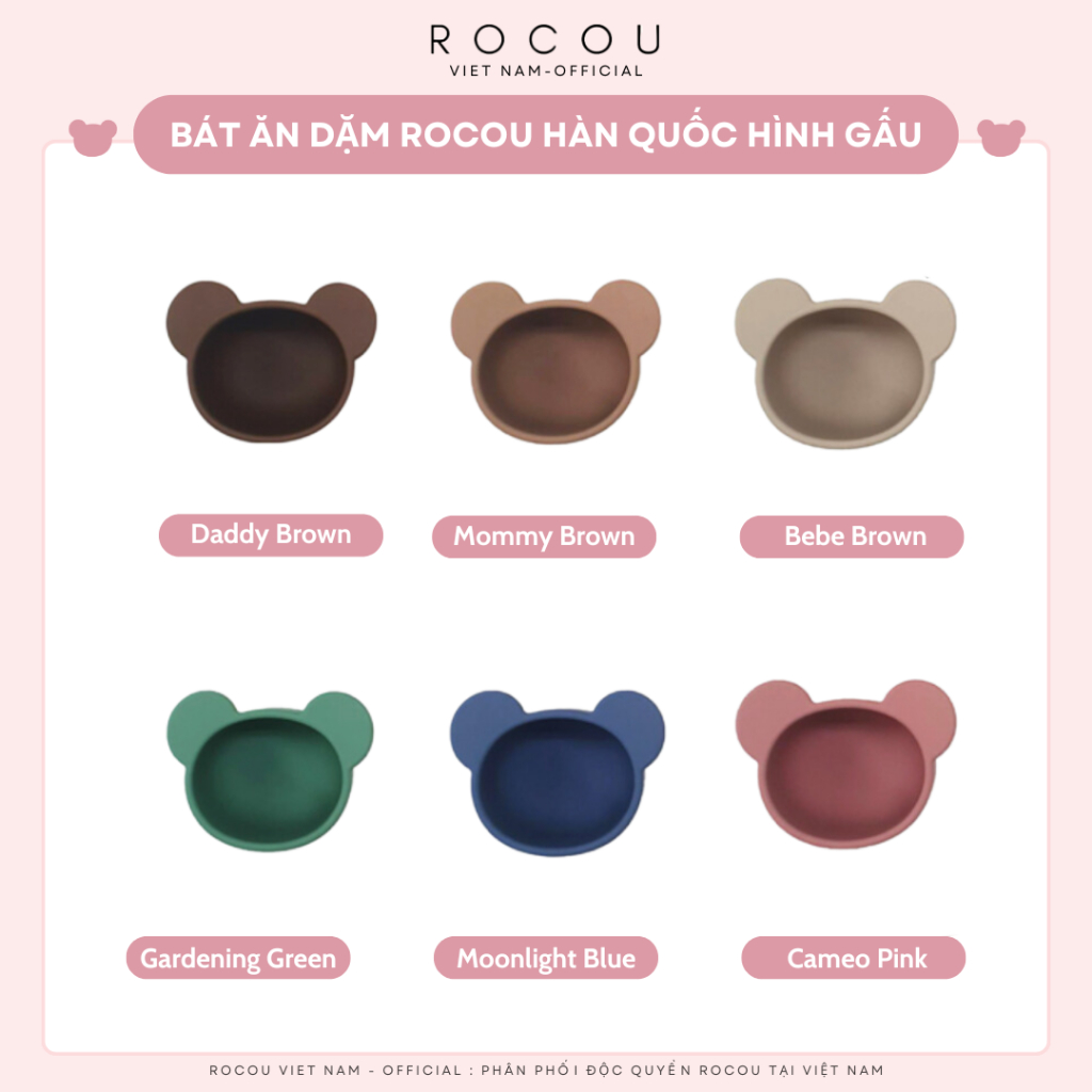 Bát ăn dặm silicone cao cấp ROCOU Hàn Quốc hình gấu cho bé