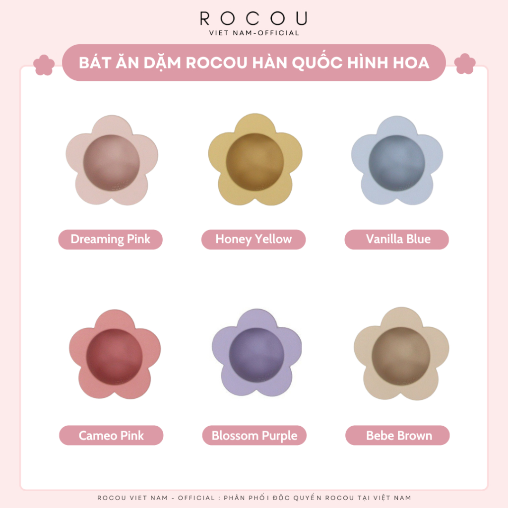 Bát ăn dặm silicone cao cấp ROCOU Hàn Quốc hình bông hoa cho bé