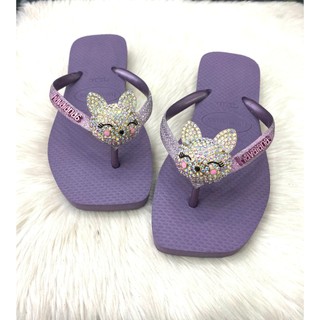  Dép Kẹp Nữ  - Tím Vuông Kim Tuyến Mịn Mix Charm Dép Nữ Havaianas  Chính Hãng Dép Tông Đi Biển Nữ 