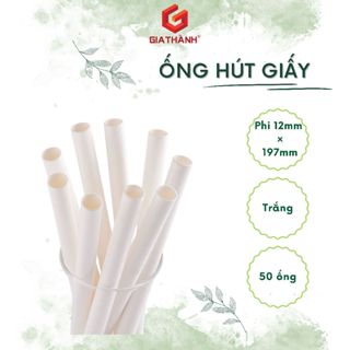 Ống hút giấy phi 12 × 197mm cao cấp màu trắng (50 ống/gói)