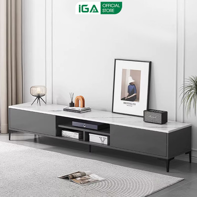 Kệ tivi để sàn cao cấp màu xám vân đá phong cách hiện đại nhãn hiệu IGA - Gp297
