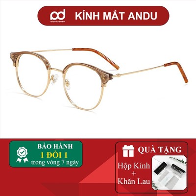 Gọng kính cận nửa viền thời trang nam nữ ANDU dáng tròn chống tia UV chất liệu TITANIUM - 01183