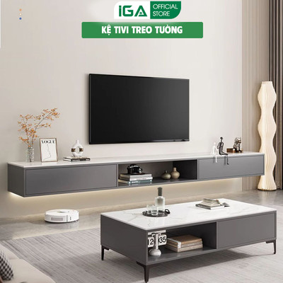 Kệ tivi treo tường cao cấp gỗ MDF phủ melamin vân đá sang trọng thương hiệu IGA - Gp303