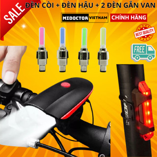 Combo Đèn xe đạp siêu sáng có còi pin sạc chống nước + Đèn chiếu hậu  mã 02 + 2 ĐÈN GẮN VAN - Hãng miDoctor