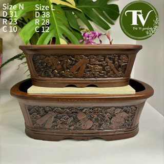 Chậu đất nung trồng cây, chậu bonsai, tiểu cảnh, chậu đất nung họa tiết nổi