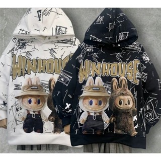 Áo Hoodie LABUBU cho BÉ TRAI-BÉ GÁI, vải nỉ cao cấp, 2 màu ĐEN TRẮNG, size 12-44kg