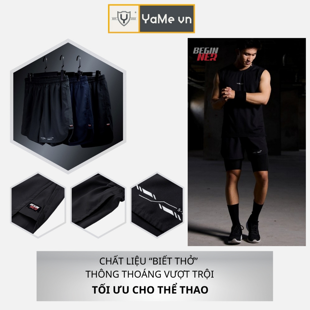 Quần Short Nam Lưng Thun Trên Gối Vải Dù Mỏng Nhẹ Thể Thao Thời Trang Thương Hiệu Y2010 Beginner 04 23152 |YaMe|