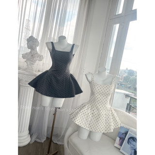 [HAN’S STORE ]VÁY HAI DÂY CHẤM BI ÉP NHUNG NỔI TÙNG BỒNG BỀNH (ẢNH THẬT)