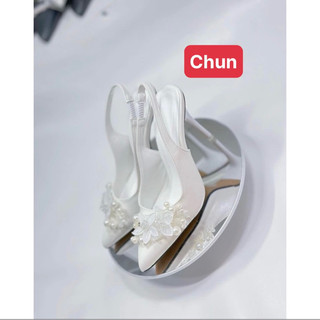  Giày Cưới Cao Gót Nơ Hoa đá đẹp Gót nhọn 8 phân 