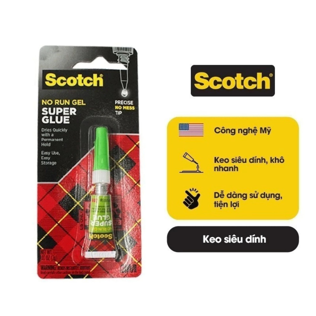 Keo dán siêu dính AD113 3M Scotch® - keo trong suốt, dạng loãng, mau khô - Khối lượng: 2g/tuýp - NK 