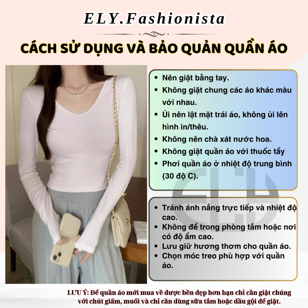 Áo croptop nữ tay dài cổ tim ELY chất cotton dẻo cao cấp áo thun nữ kiểu sexy ôm body đẹp ELY290 | BigBuy360 - bigbuy360.vn