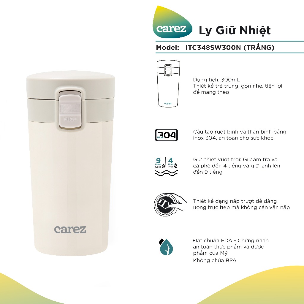 Ly Giữ Nhiệt Carez 300ml ITC348SW300N