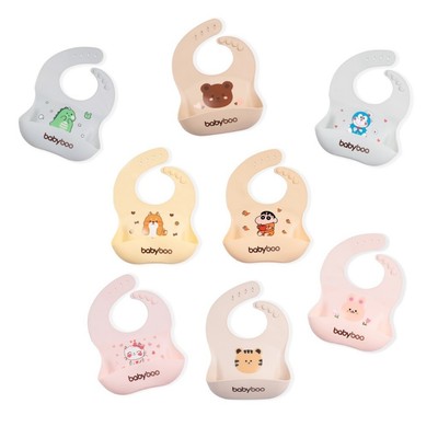 Yếm ăn dặm cho bé silicon KidsWorld Babyboo Bear Mommy có máng hứng chống thấm dễ dàng vệ sinh