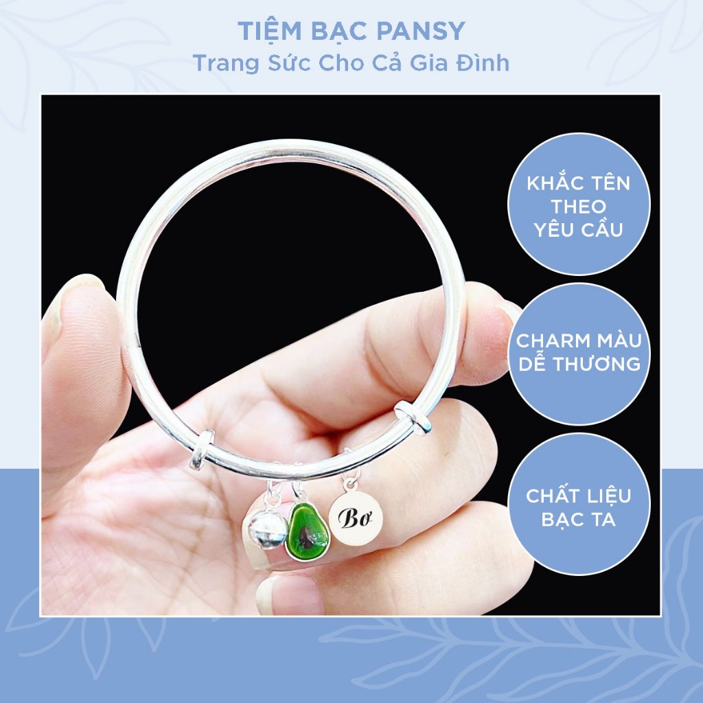 Vòng bạc ta cho bé PANSY hoạ tiết charm sơn màu dễ thương - Vòng lắc bạc trẻ em khắc tên theo yêu cầu