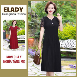 Đầm trung niên AD1042, Váy trung niên cho mẹ dự tiệc cao cấp chất vải thun cao cấp phối ren nổi sang trọng, mềm, co giãn