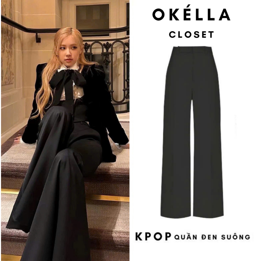 Quần tây ống suông lưng cao ROSE KPOP, quần tây nữ vải Ruby đẹp Okélla (dài 100cm và 105cm)