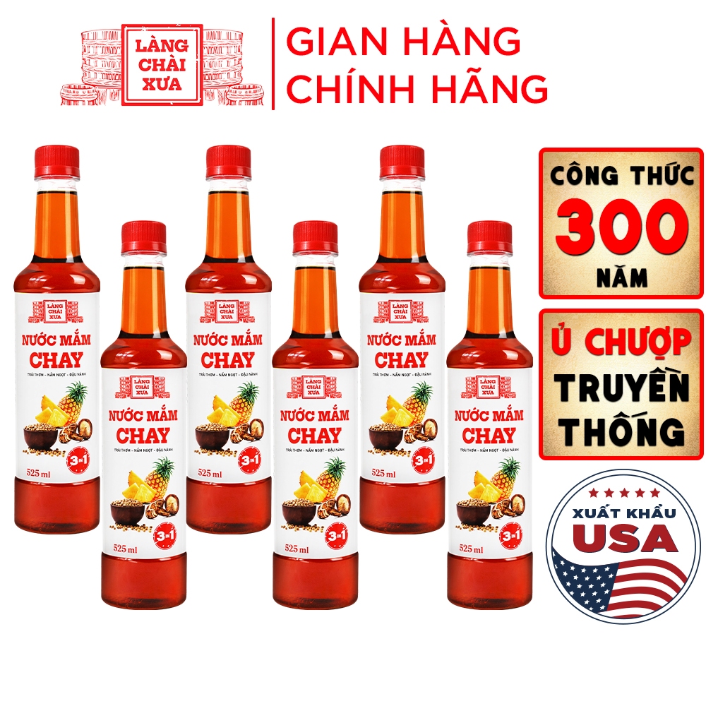   TẶNG 1 NƯỚC TƯƠNG 125ML  Thùng 6 chai nước mắm CHAY 3 trong 1 Làng Chài Xưa chai nhựa 525ml 