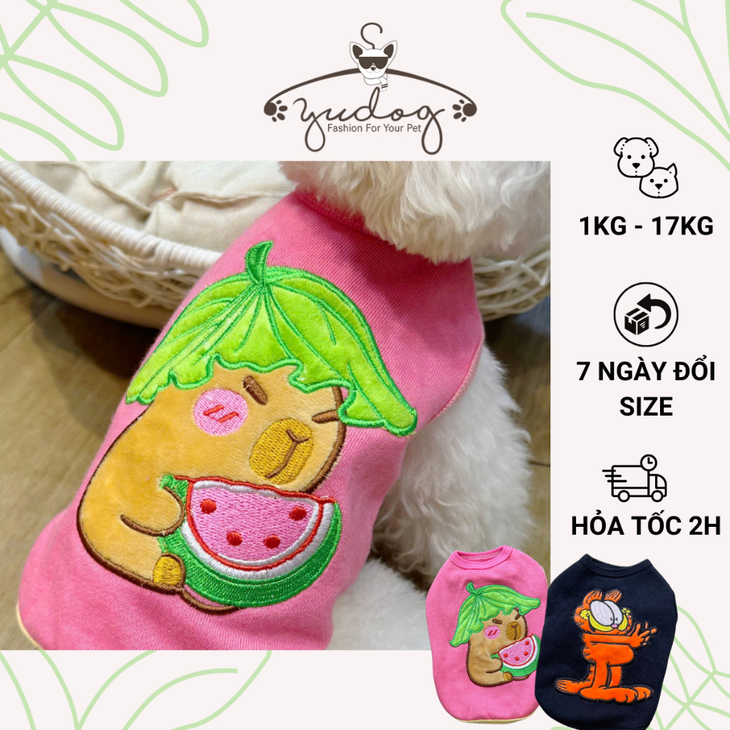 Áo thun nỉ hình thêu dễ thương dành cho chó mèo Yudog