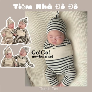  Bộ quần áo rời kẻ sọc ba chi tiết cho bé sơ sinh cúc cài lệch sang trọng hàng QC hãng Bbamma cao cấp 0-12m 6-12kg 
