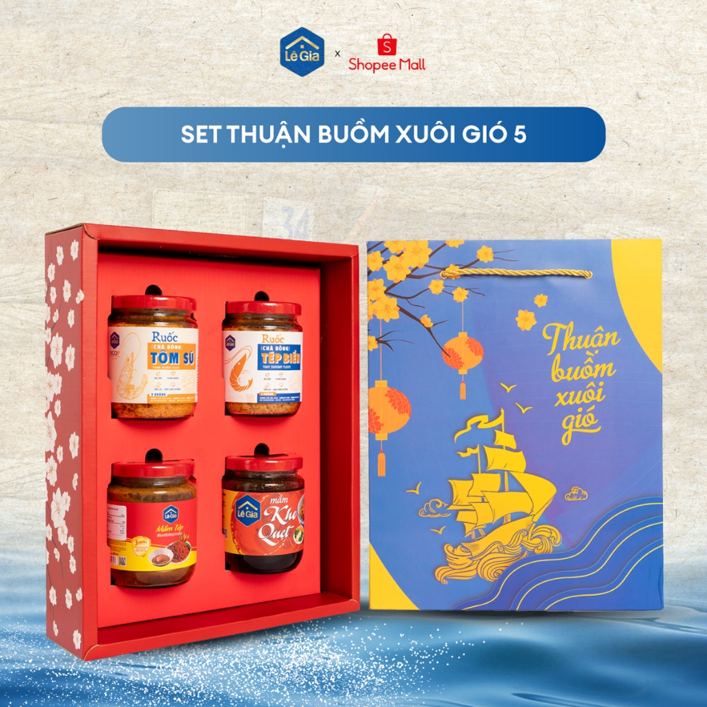 Set thuận buồm xuôi gió 5 Lê Gia (01 ruốc tôm sú, 01 ruốc tép biển, 01 thịt chưng mắm tép, 01 kho quẹt 240g)