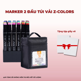 Bút màu marker ZhongCai 2 đầu cao cấp túi vải 30 màu đa dạng kèm bút blend màu, hoạ cụ vẽ tranh chuyên nghiệp NO.702