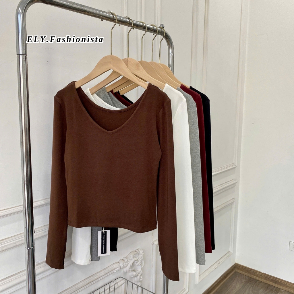 Áo croptop cổ tim nữ ELY chất cotton dẻo cao cấp áo thun nữ kiểu sexy ôm body đẹp ELY290.3 | BigBuy360 - bigbuy360.vn