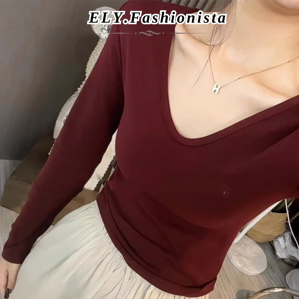 Áo croptop cổ tim nữ ELY chất cotton dẻo cao cấp áo thun nữ kiểu sexy ôm body đẹp ELY290.3 | BigBuy360 - bigbuy360.vn