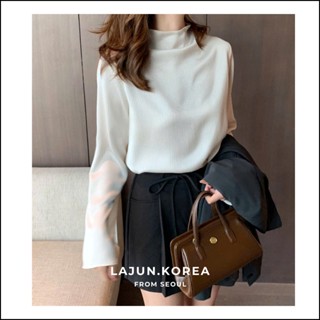 [LAJUN KOREA] Áo Blouse Tay Dài Cổ Lửng Silky Chất Mềm Mịn Rũ Thoải Mái Thanh Lịch Hàn Quốc