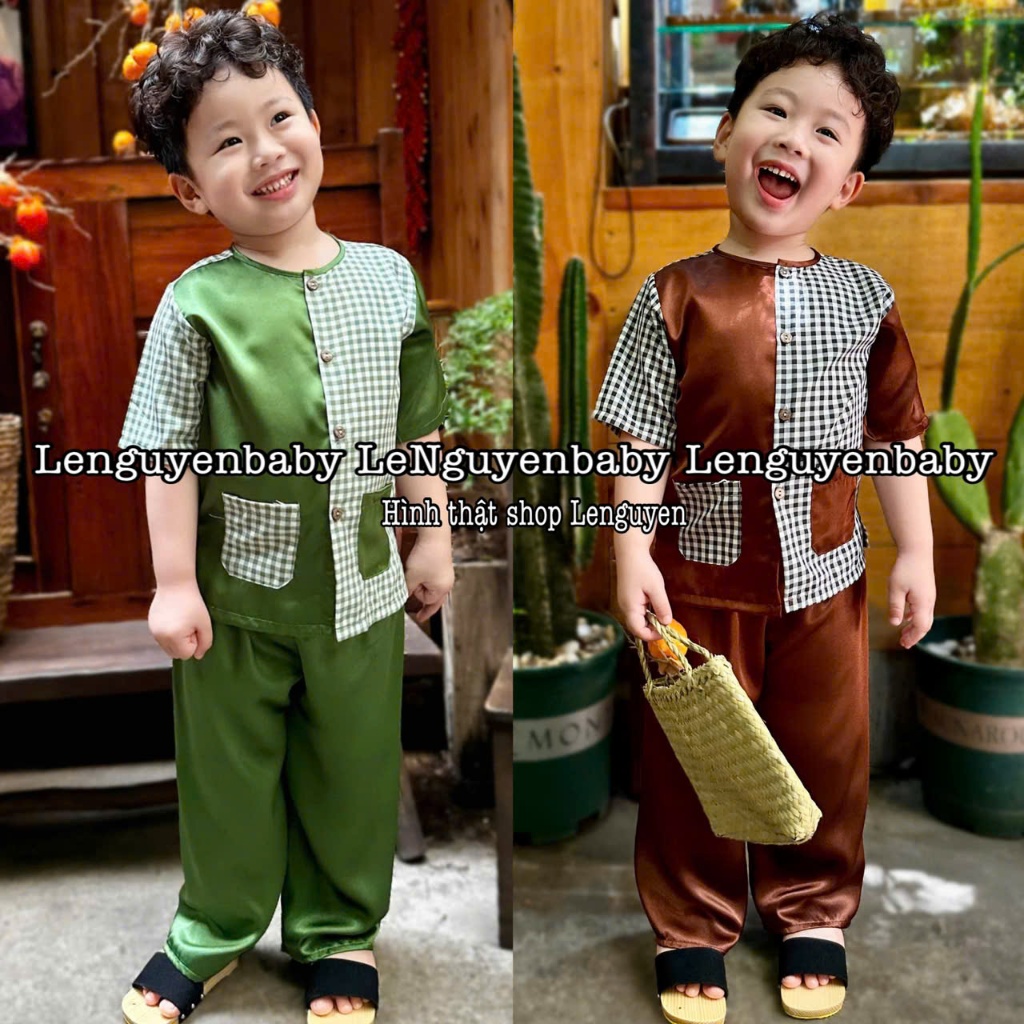 [KÈM KHĂN] Bộ bà ba caro kèm khan cho bé mặc trong các dịp lệ hội, trung thu size từ 7 - 45kg