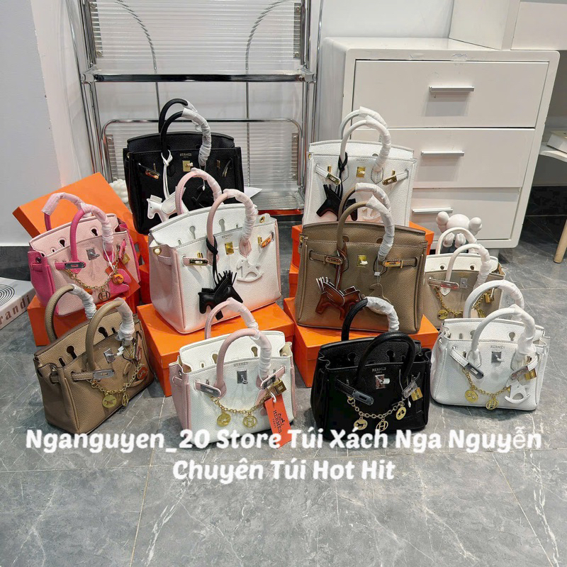 Túi Xách HeM. Dáng Birkinn Da Mịn Đẹp Size 25( Ko Kèm Ngựa) & Size 20( Kèm Charm) Bản Màu Phối Sang Xịn