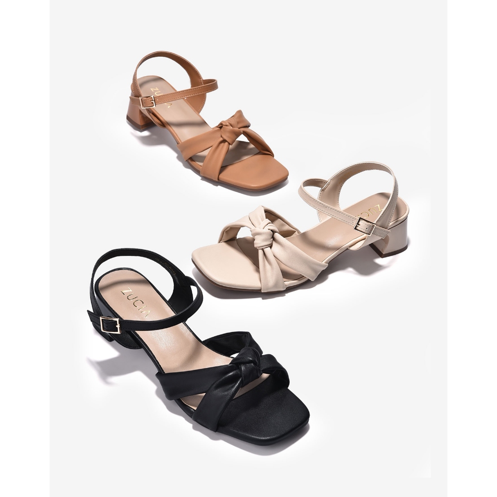 Giày Sandal Cao Gót Nữ Zucia Quai Đôi Thắt Nút-SRXA3