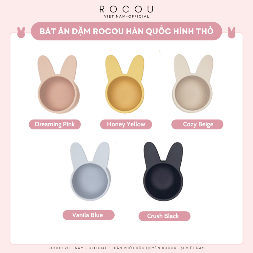 Bát ăn dặm silicone cao cấp ROCOU Hàn Quốc hình thỏ cho bé