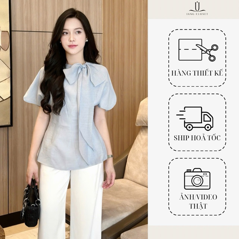 Áo sơ mi tơ mềm tay ngắn đính nơ phù hợp đi làm đi chơi XIPI TOP