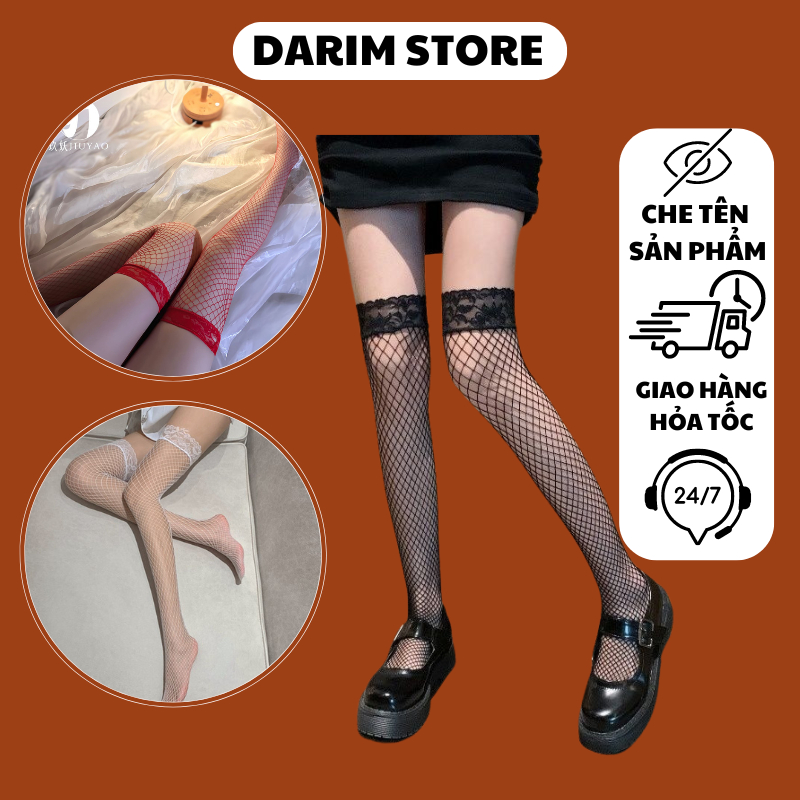 Tất đùi nữ ren lưới DARIM TD03 trơn đen đỏ trắng
