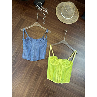 ( ORDER ) ( SẴN XANH S, ĐỎ L ) Áo Corset Xương Cá 2 Dây Ren