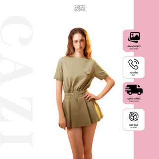 Cazi Demmy Dress - Váy bồng thân cổ tròn chân váy xép ly